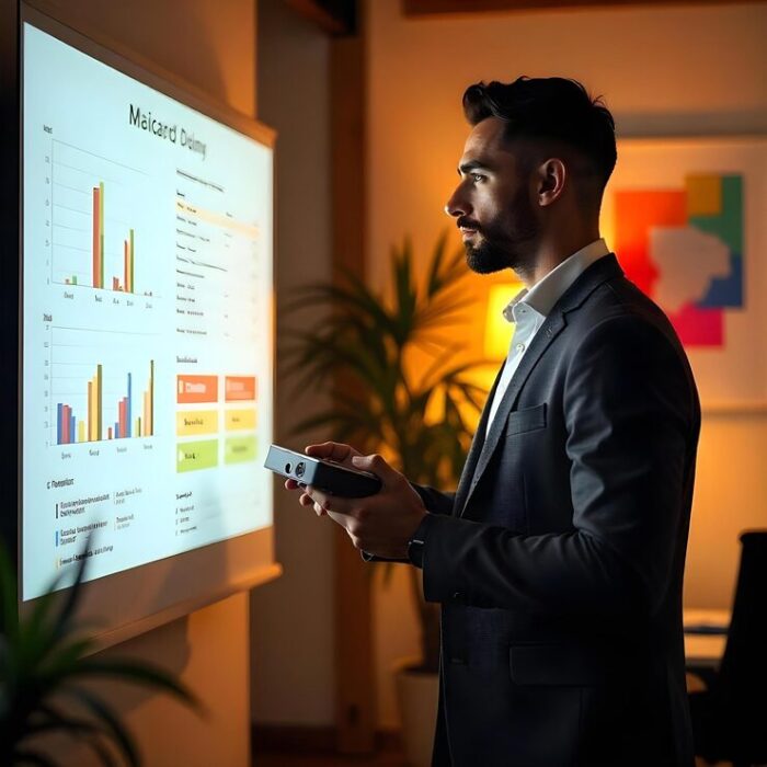 Businessman presenting a strategy report