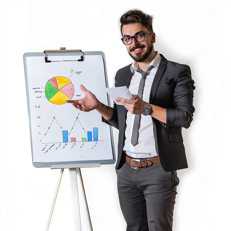 Businessman pointing to a percentage growth graph